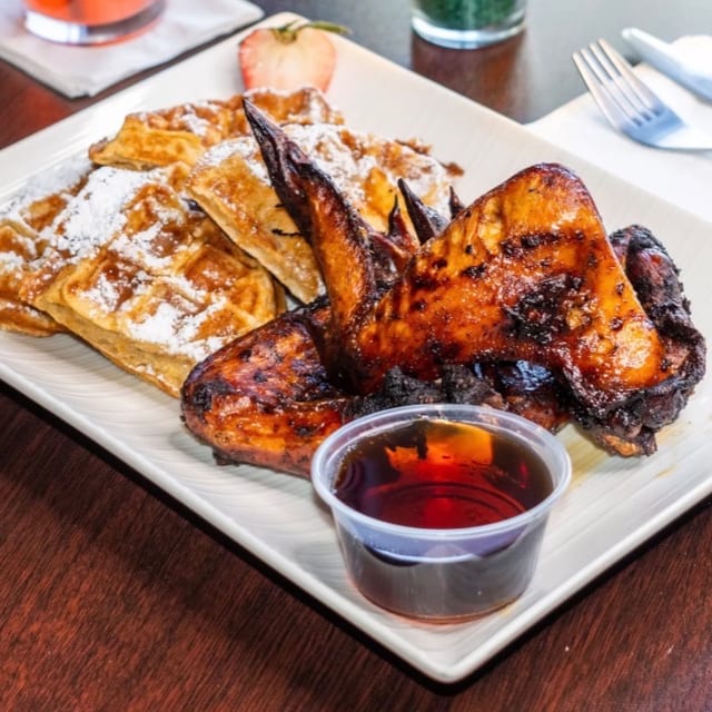 Jerk Chicken & Belgian Waffle.